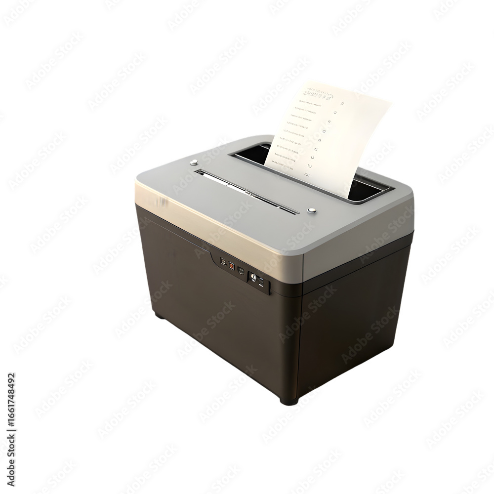Poster paper shredder on the wooden table 3d rendering isolated on transparent background