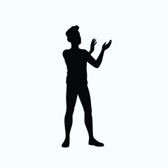 Vector art of silhouette of a person clapping hands in celebration against a blue background
