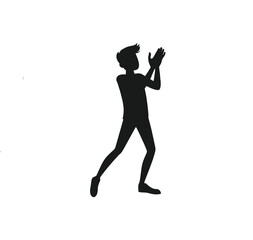 Vector art of silhouette of a person clapping hands in celebration against a yellow background