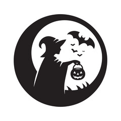  halloween treating  vector silhouette outline logo design illustration