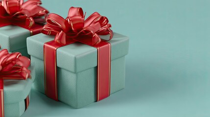 Obraz premium Mint Green Christmas Gift with Red Ribbon