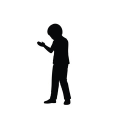Vector art of silhouette of a child standing with open hands, representing hope or asking