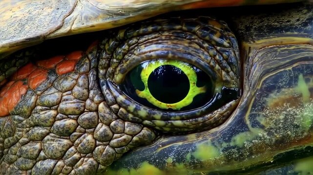 Close-up of a turtle's eye and shell