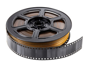 Obraz premium Film roll camera analog black plastic vintage isolated object photography equipment. Classic analog film roll for camera photography black plastic reel vintage style isolated transparency