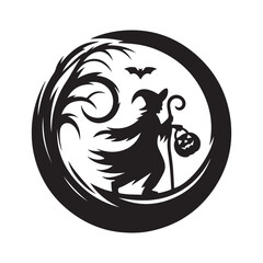 halloween treating  vector silhouette outline logo design illustration
