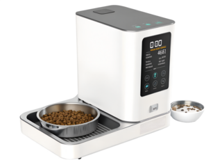Automatic Pet Feeder with a Sleek Digital Screen for Convenient and Smart Feeding, Futuristic Gadget for High-Tech Pet Care at Home