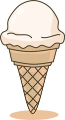 Illustration Vector of Ice Cream Cone Dessert with Cartoon Style in Brown and Cream Colors
