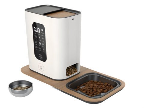 Modern Automatic Pet Food Dispenser with a Digital Display, Providing Scheduled Meals for Cats and Dogs, Ensuring Healthy Feeding Routines for Pet Care
