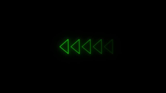 glowing neon Fast forward symbols icon symbol animation. left fast forward sign moving forward. on a black background