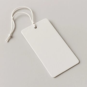 Minimalist Clothing Hang Tag Mockup with White String on Gray Background