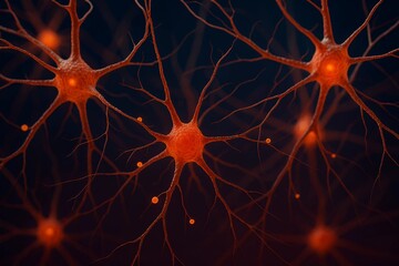 Microscopic 3D Image of Glowing Neurons in Neural Network
