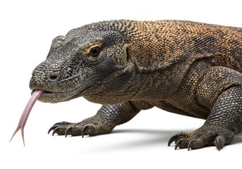 Obraz premium Large Brown Iguana Showing Tongue and Spiked Skin on White Background