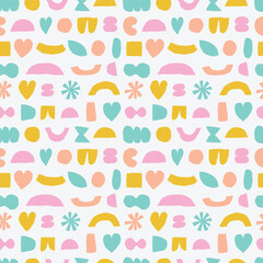 Playful Seamless Pattern with Hand-Drawn Abstract Shapes. Cute Abstract Texture with Organic Shapes in Naive Style. Fun and Playful Design 