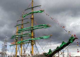 Ship mast with green sails
