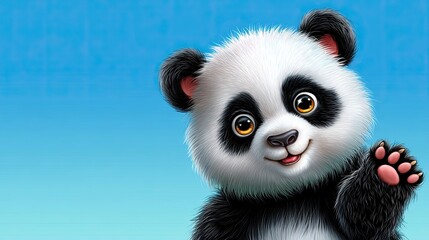 Fototapeta premium Cute Panda on a Light Blue Gradient Background