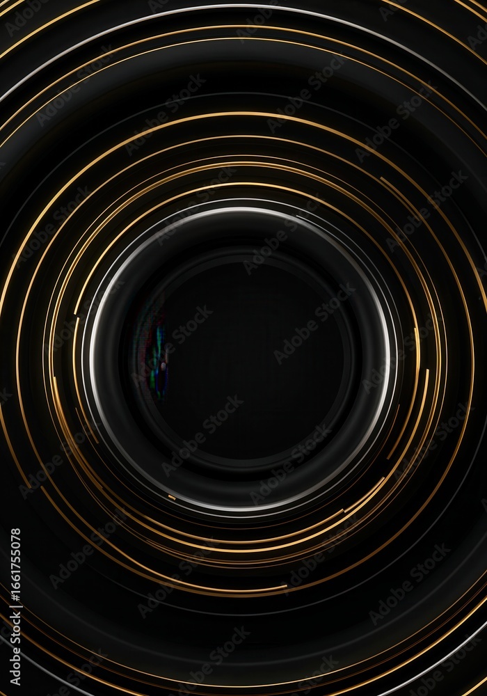Poster a mesmerizing circular pattern with glowing lines, creating an illusion of depth and motion against 