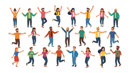 A Diverse Ensemble of Joyful Individuals: A dynamic illustration capturing a diverse array of people in moments of uninhibited joy. Each figure embodies unique expressions and gestures.