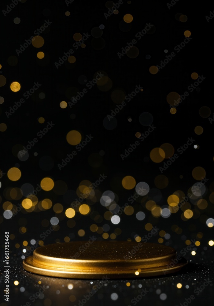 Aufkleber a close-up of a golden platform surrounded by shimmering bokeh lights in various colors, set against