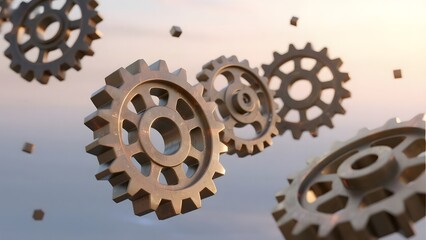 Interlocking Gears Floating Against a Gradient Sky