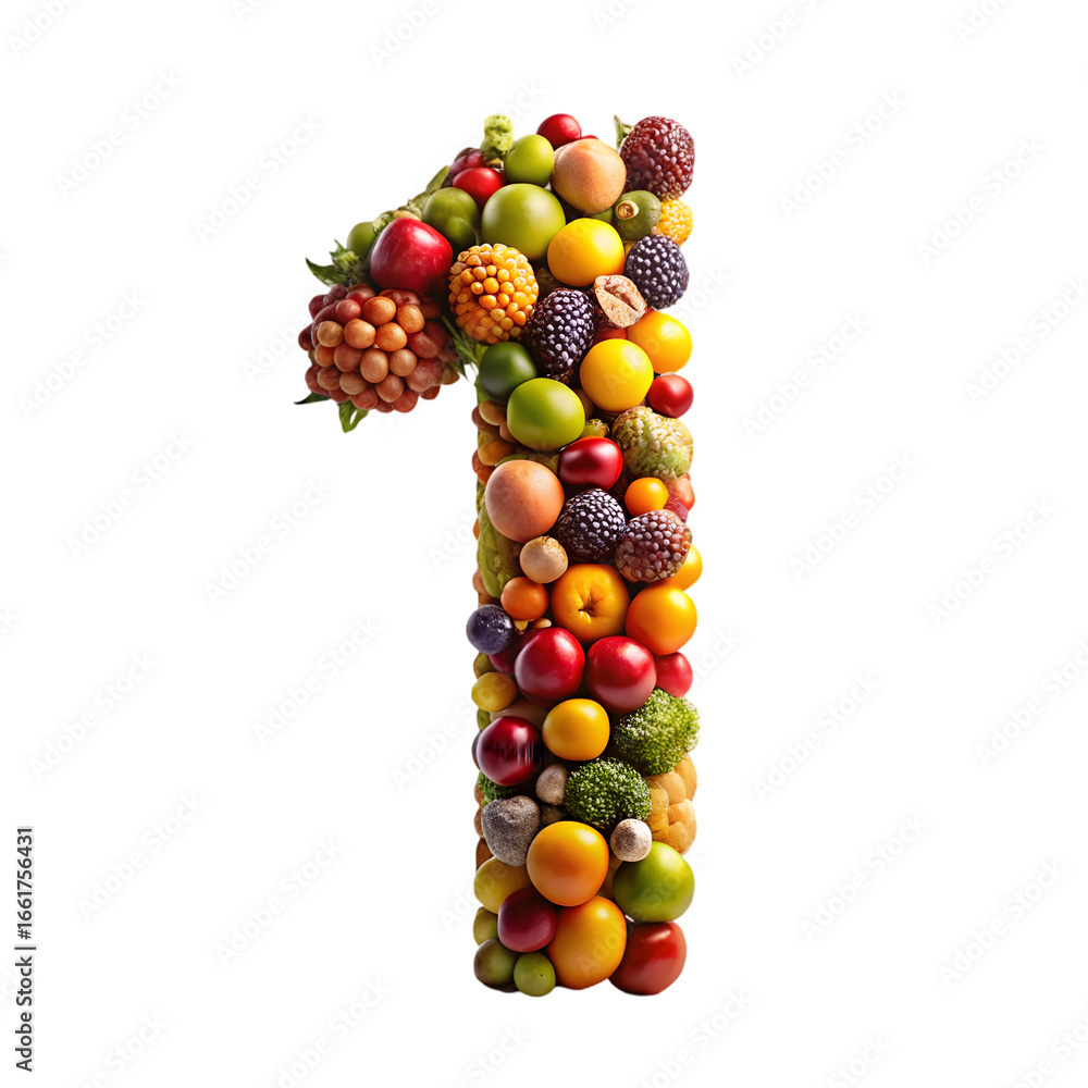 Poster number 1 from fruits 3d rendering isolated on transparent background