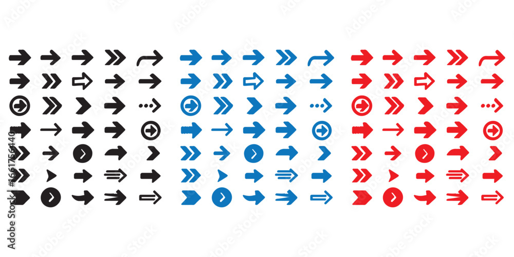 Poster lack vector arrows collection. big set of different arrow icons. simple modern flat style for web de