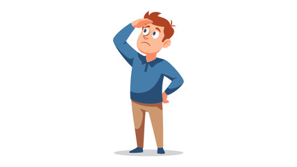 Curious Glance: An illustrated man with a thoughtful expression shields his eyes from the sun as he peers into the distance, exuding curiosity and wonder.