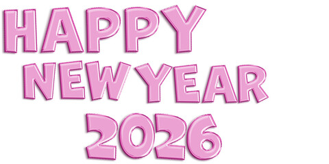 Happy New Year 2026 Pink Balloon Text PNG Isolated on Transparent Background – Festive Holiday Typography Design