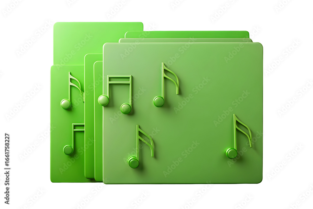 Fototapete green music computer folder with note symbols 3d rendering isolated on transparent background