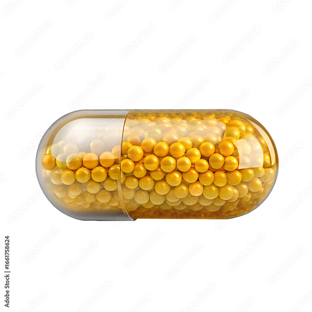 Poster vitamin d capsule cholecalciferol 3d rendering isolated on transparent background
