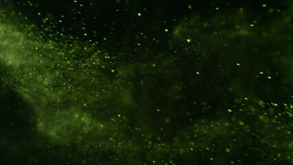 Detail Shot of Flying Matcha Powder Isolated on Black Background