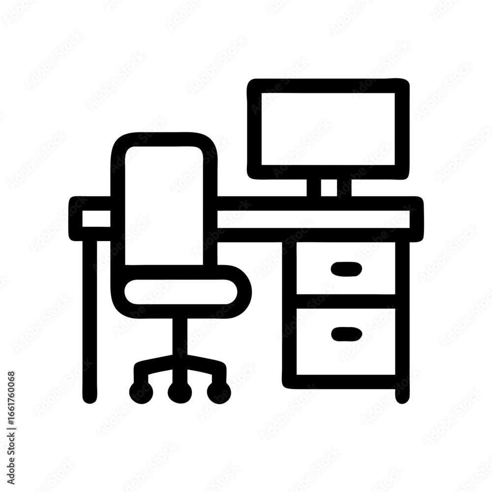 Aufkleber office desk setup with computer and chair vector icon for workspace and home office design assets us