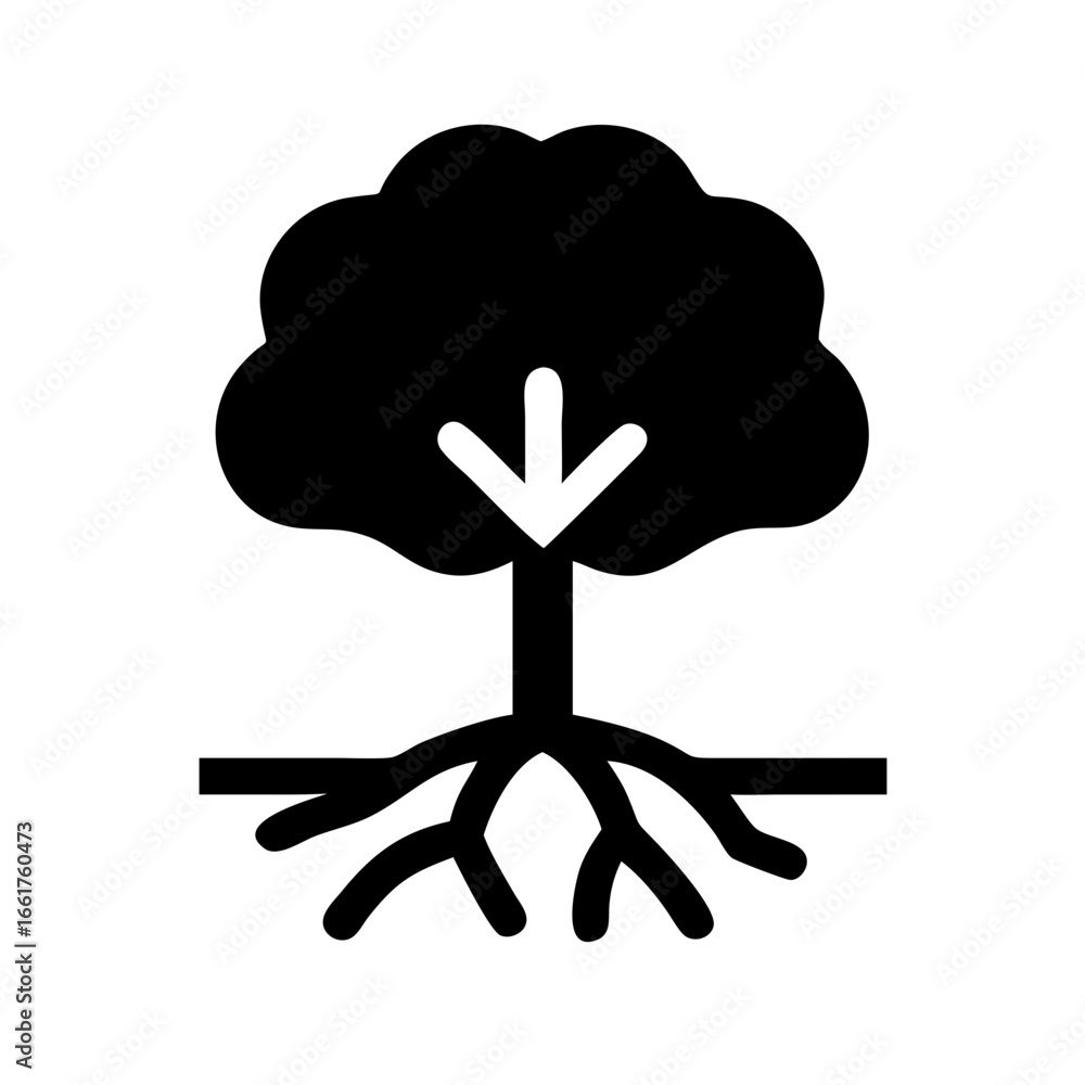 Poster black tree silhouette vector graphic with roots for nature and environment related design projects o