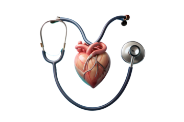 Stethoscope with human heart medical concept 3d rendering isolated on transparent background