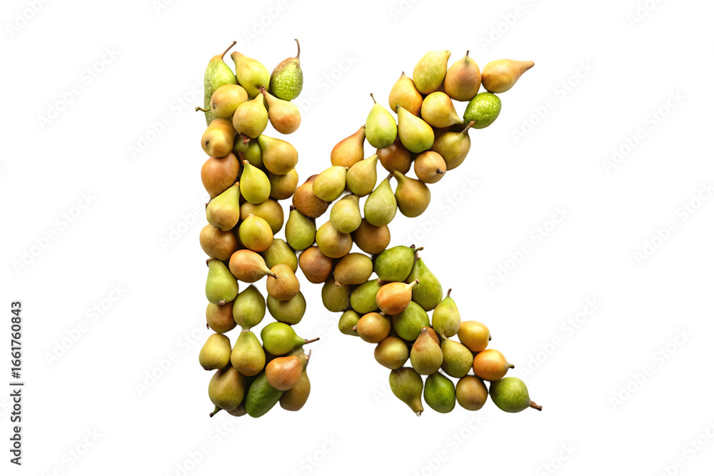 Poster letter k from pears 3d rendering isolated on transparent background