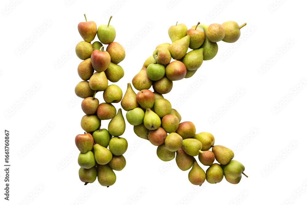 Poster letter k from pears 3d rendering isolated on transparent background