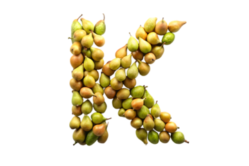 Letter k from pears 3d rendering isolated on transparent background