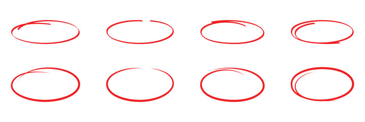 Red hand drawn circle set