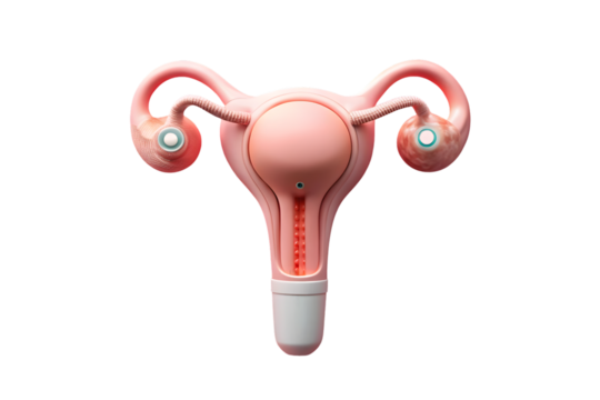 Female uterus with toggle switch female infertility or climacteric concept 3d rendering isolated on transparent background