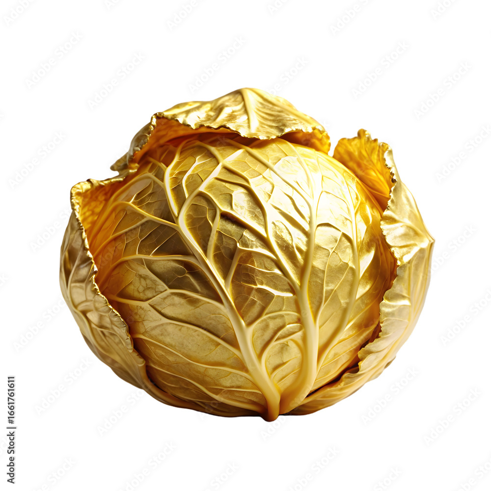Poster golden cabbage 3d rendering isolated on transparent background