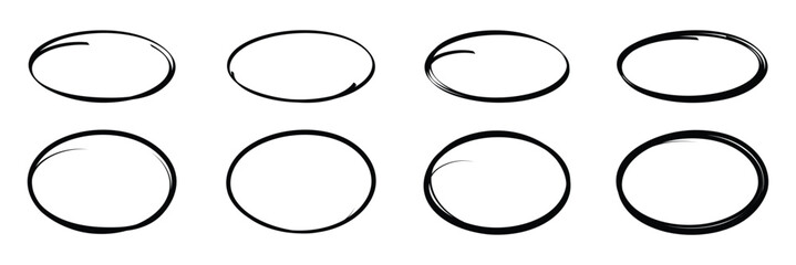 Hand drawn circle highlighter line sketch set. Vector marker circular lines, doodle round circles for message note mark design element. Pencil or pen bubble sketch set. Vector illustration © Oliver Vandenberg