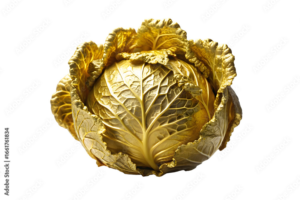 Poster golden cabbage 3d rendering isolated on transparent background