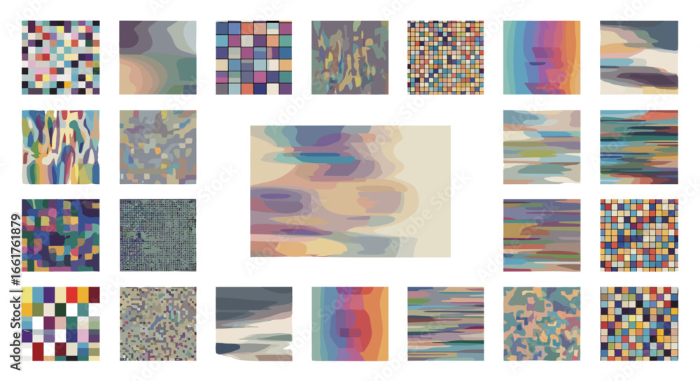 Poster collection of abstract rectangles with varying color palettes and styles