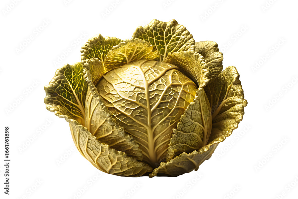 Poster golden cabbage 3d rendering isolated on transparent background