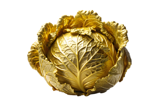 Golden cabbage 3d rendering isolated on transparent background