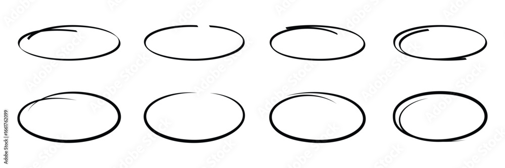 Aufkleber hand drawn circle highlighter line sketch set. vector marker circular lines, doodle round circles fo