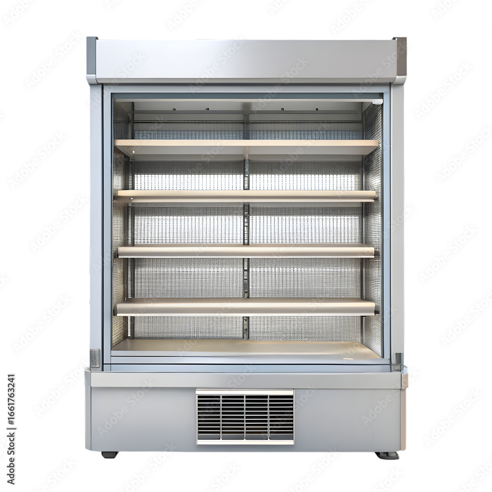 Poster refrigerated air curtain merchandiser front view horizontal open air merchandiser 3d rendering isola