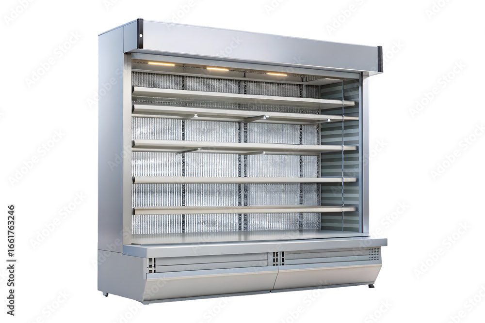 Poster refrigerated air curtain merchandiser front view horizontal open air merchandiser 3d rendering isola