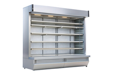 Refrigerated air curtain merchandiser front view horizontal open air merchandiser 3d rendering isolated on transparent background