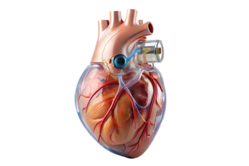 Human heart with implantable cardiac device 3d rendering isolated on transparent background