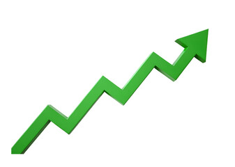 A green arrow is pointing upwards, indicating growth isolated on transparent background